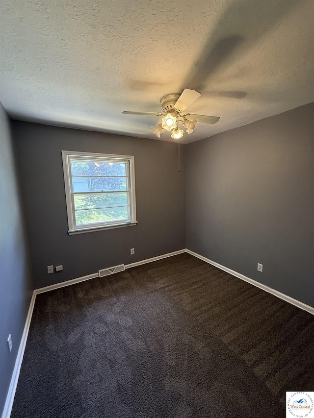 7801 Ozark Rd, Kansas City, MO 64129 - unfurnished room featuring ceiling fan, a textured ceiling, and dark carpet