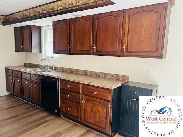 45869 E Hwy, Milan, MO 63556 - kitchen featuring black dishwasher and wood finished floors