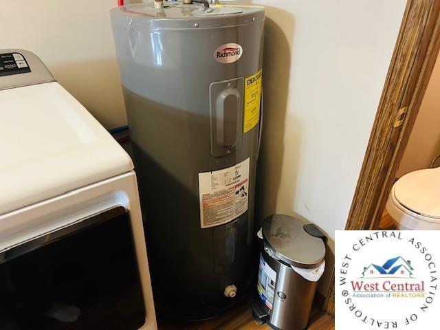 913 S Main St, Milan, MO 63556 - utility room featuring electric water heater and washer / clothes dryer