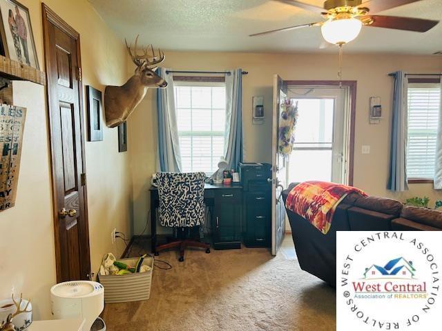 913 S Main St, Milan, MO 63556 - bedroom with carpet, a ceiling fan, and multiple windows