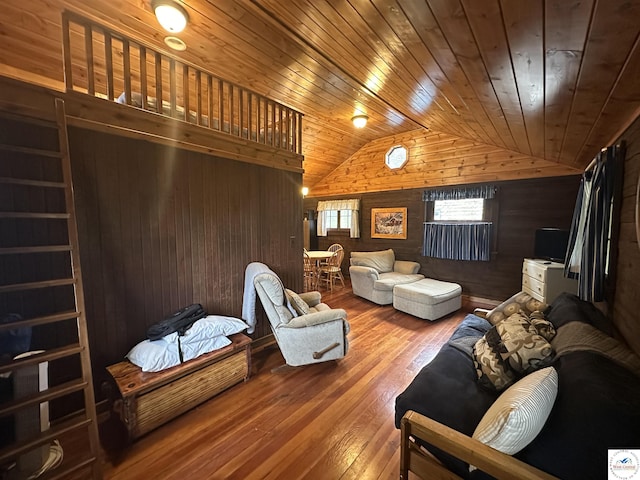 29193 Roundhouse Ave, Lincoln, MO 65338 - living area with wooden walls, vaulted ceiling, wooden ceiling, and wood-type flooring