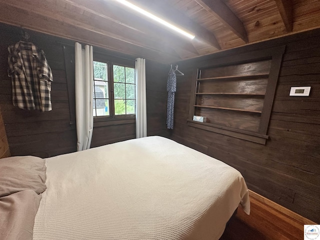 29193 Roundhouse Ave, Lincoln, MO 65338 - bedroom with wooden walls, wood finished floors, and beam ceiling