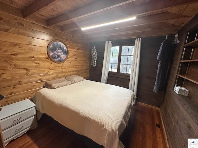 29193 Roundhouse Ave, Lincoln, MO 65338 - bedroom with dark wood finished floors, wood walls, and a wood ceiling with exposed beams