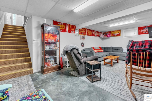 2510 Stephenson Ave, Sedalia, MO 65301 - living room with a drop ceiling, stairway, and concrete floors