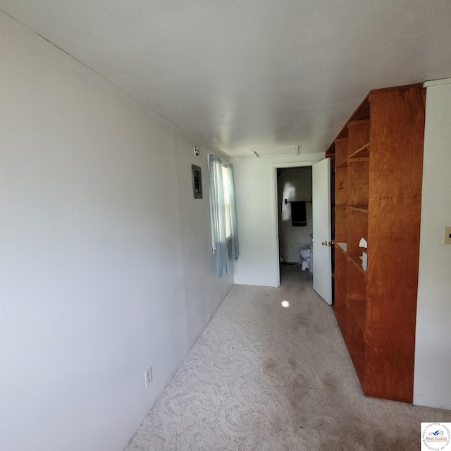 hall featuring carpet flooring