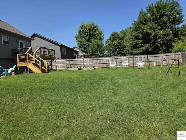 1010 NW Scenic Dr, Grain Valley, MO 64029 - fenced backyard featuring a deck and stairs