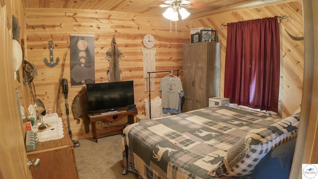 29139 Sandy Ln, Lincoln, MO 65338 - carpeted bedroom featuring wood walls and wooden ceiling