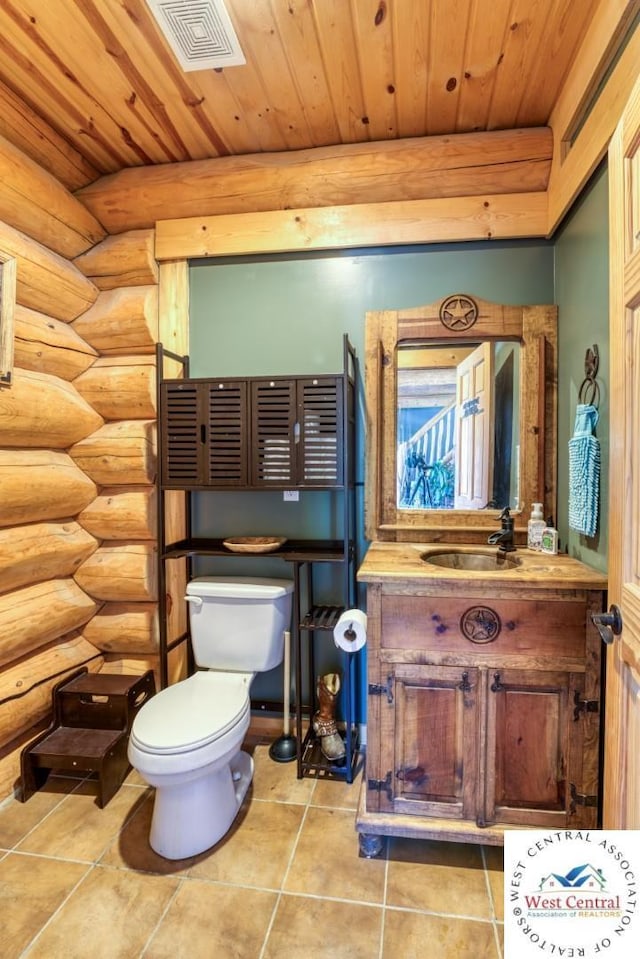 1244 SW 101st Rd, Chilhowee, MO 64733 - half bathroom with toilet, visible vents, wood ceiling, and vaulted ceiling