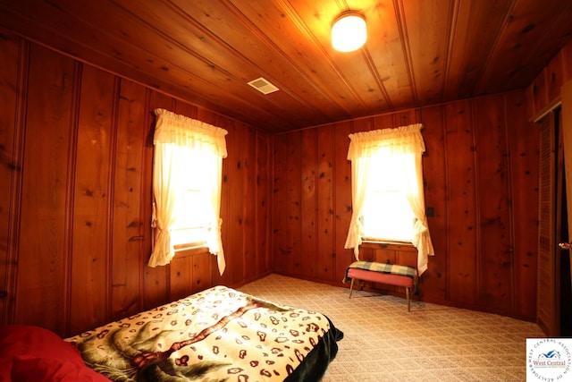21609 Valley Rd, Warsaw, MO 65355 - bedroom featuring visible vents, wooden walls, and multiple windows