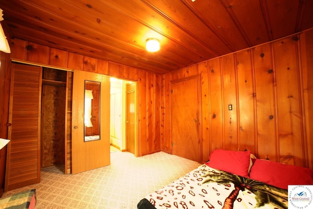 21609 Valley Rd, Warsaw, MO 65355 - bedroom with wood walls, wooden ceiling, and a closet