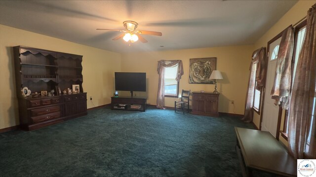 21609 Valley Rd, Warsaw, MO 65355 - carpeted living room featuring ceiling fan, plenty of natural light, and baseboards