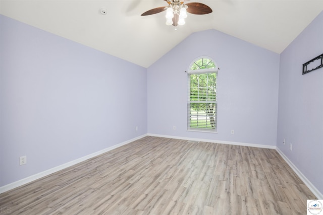3375 Cedar St, Sedalia, MO 65301 - unfurnished room with wood finished floors, a ceiling fan, and lofted ceiling