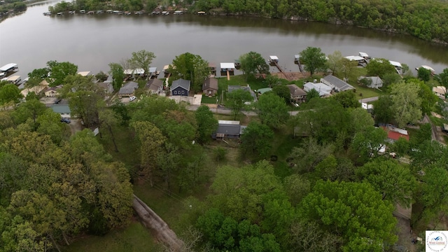 29781 Lake Road 57 Rd, Warsaw, MO 65355 - aerial view with a wooded view, a water view, and a residential view