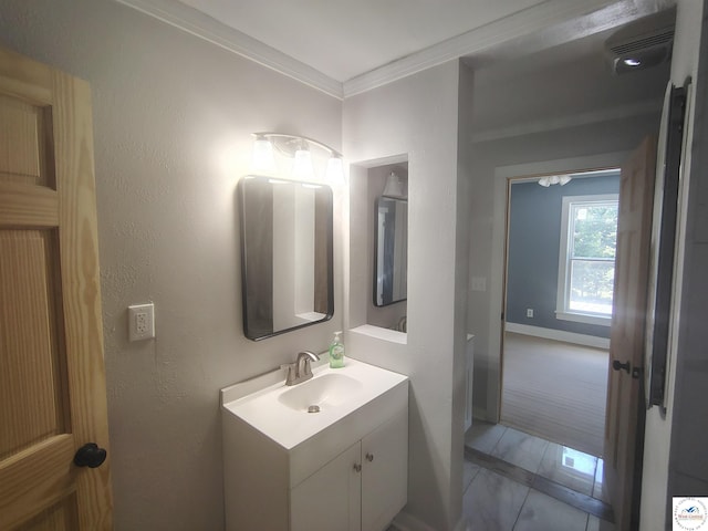 1105 Lay Ave, Warsaw, MO 65355 - bathroom with vanity and ornamental molding