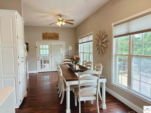 165 NE 100th Rd, Clinton, MO 64735 - dining room with baseboards, ceiling fan, and dark wood finished floors