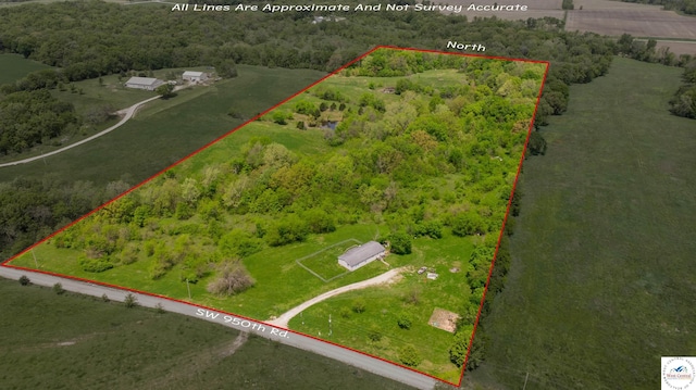 253 SW 950th Rd, Chilhowee, MO 64733 - aerial view of property's location with property boundaries highlighted and a forest