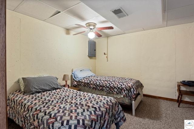 28174 Apex Ave, Warsaw, MO 65355 - carpeted bedroom with electric panel and ceiling fan