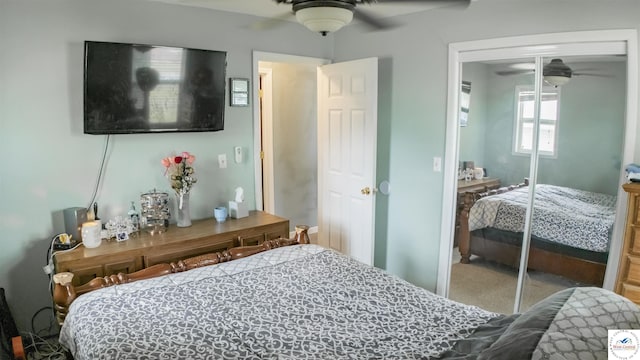 252 Shawn Ave, Lincoln, MO 65338 - bedroom with a closet, ceiling fan, and carpet floors