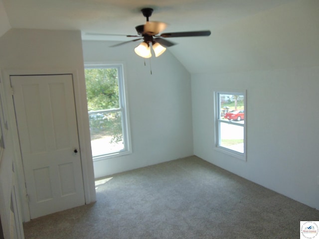 311 N Water St, Clinton, MO 64735 - interior space featuring a ceiling fan, carpet flooring, and vaulted ceiling