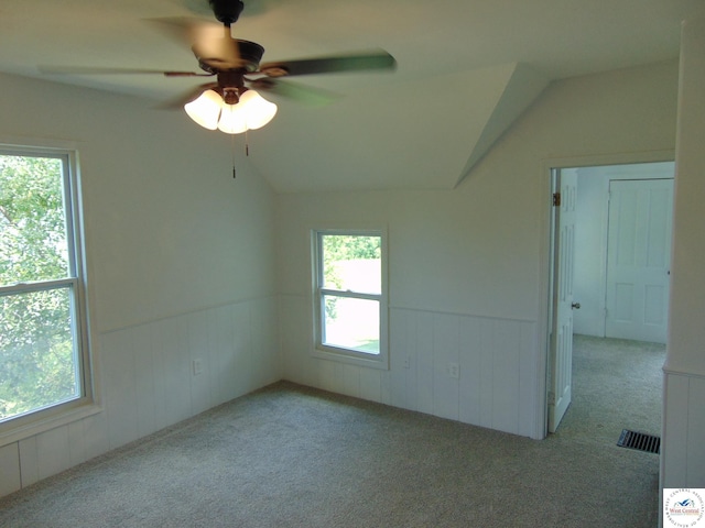 311 N Water St, Clinton, MO 64735 - unfurnished room with lofted ceiling, carpet, visible vents, and wainscoting