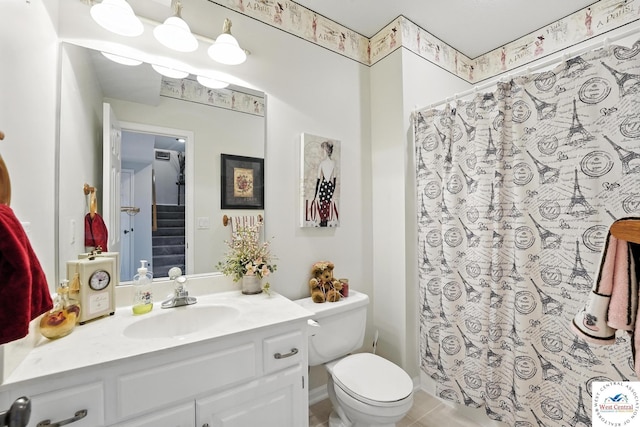 414 S Borgman Rd, Buckner, MO 64016 - full bathroom featuring vanity, tile patterned floors, and a shower with shower curtain