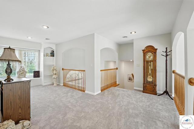 414 S Borgman Rd, Buckner, MO 64016 - hallway featuring an upstairs landing, carpet, and recessed lighting