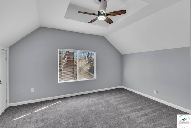 707 E 11th St, Sedalia, MO 65301 - bonus room featuring ceiling fan, carpet flooring, vaulted ceiling, and baseboards