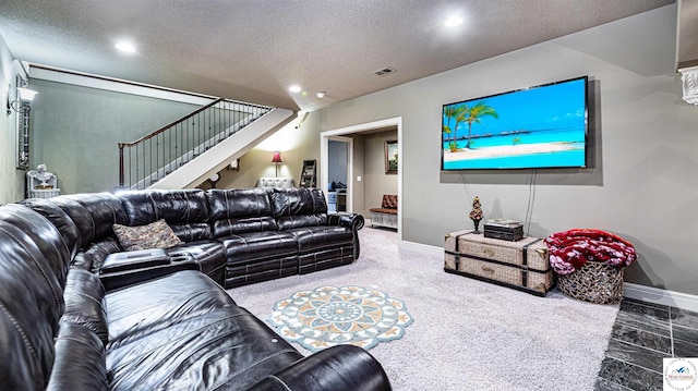 4517 NE Fairway Homes Dr, Lees Summit, MO 64064 - living room with recessed lighting, stairs, and a textured ceiling