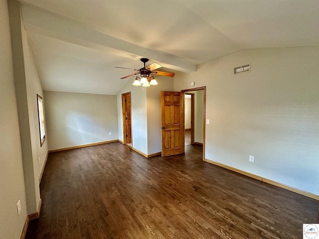 616 E Main St, Warsaw, MO 65355 - empty room with vaulted ceiling, dark wood finished floors, and a ceiling fan