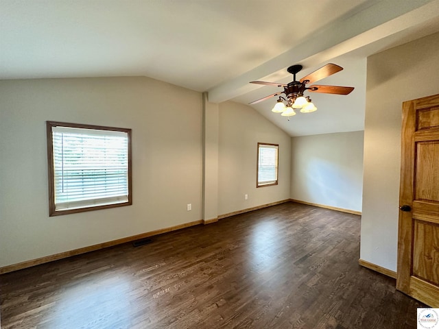 616 E Main St, Warsaw, MO 65355 - spare room featuring lofted ceiling, dark wood finished floors, and ceiling fan