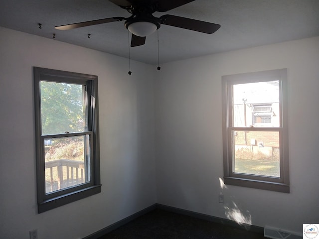 607 N Hughes St, Stover, MO 65078 - unfurnished room featuring visible vents, a ceiling fan, and baseboards