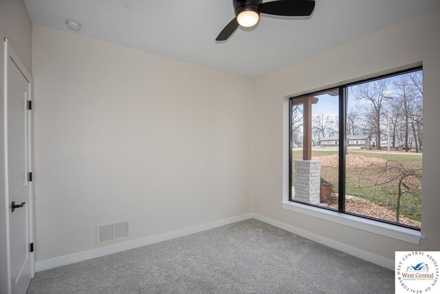 26112 Georgetown Ave, Warsaw, MO 65355 - unfurnished room featuring carpet floors, visible vents, a ceiling fan, and baseboards