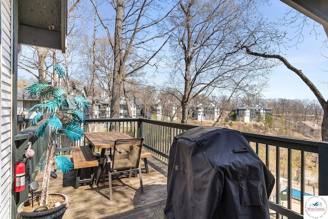 1436 Cherokee Rd, Lake Ozark, MO 65049 - wooden terrace with outdoor dining space and area for grilling