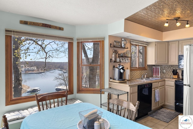 1436 Cherokee Rd, Lake Ozark, MO 65049 - kitchen with a sink, light countertops, electric range, black dishwasher, and backsplash