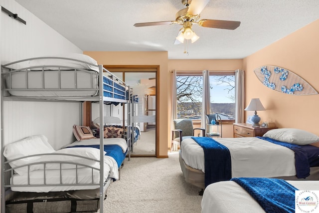 1436 Cherokee Rd, Lake Ozark, MO 65049 - bedroom with ceiling fan, carpet floors, and a textured ceiling