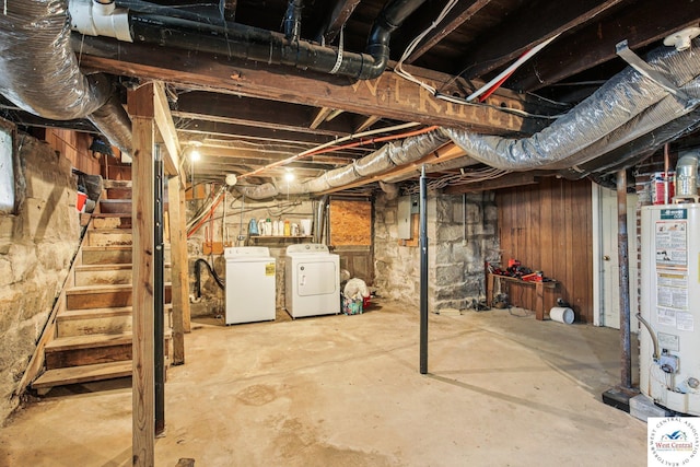 309 E Gay St, Warrensburg, MO 64093 - unfinished basement featuring water heater, separate washer and dryer, stairs, and electric panel