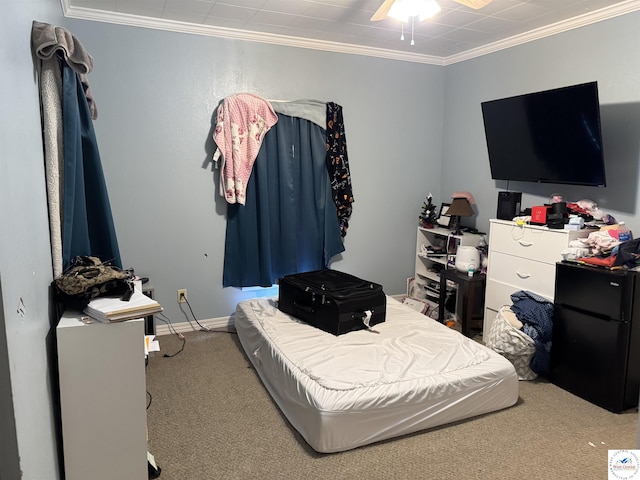 405 W 4th St, Sedalia, MO 65301 - carpeted bedroom featuring ceiling fan and ornamental molding