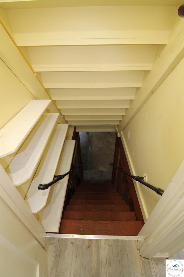 stairs featuring wood finished floors