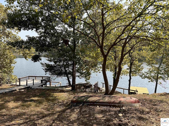 view of water feature with a boat dock