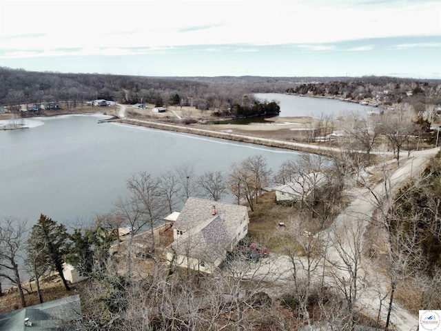 aerial view featuring a water view