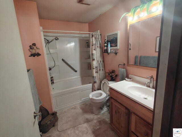 29620 Blue Grass Rd, Edwards, MO 65326 - bathroom with shower / bath combination with curtain, vanity, and tile patterned floors