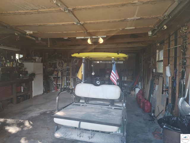 29620 Blue Grass Rd, Edwards, MO 65326 - garage with a garage door opener and freestanding refrigerator