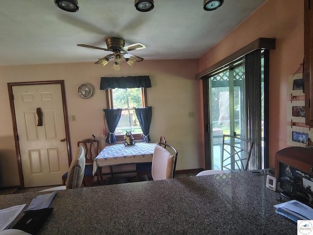 29620 Blue Grass Rd, Edwards, MO 65326 - dining space featuring a ceiling fan