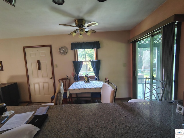 29620 Blue Grass Rd, Edwards, MO 65326 - dining space featuring a ceiling fan