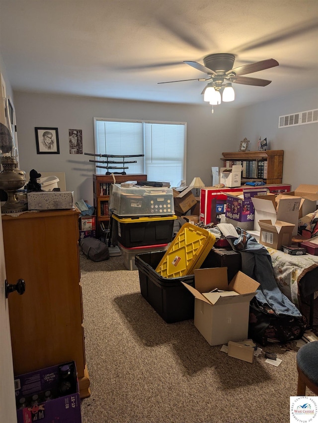 418 W Gravel St, Clinton, MO 64735 - bedroom featuring carpet flooring, a ceiling fan, and visible vents