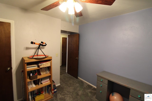 101 Lakeveiw Dr, Windsor, MO 65360 - office space with ceiling fan, dark colored carpet, and baseboards