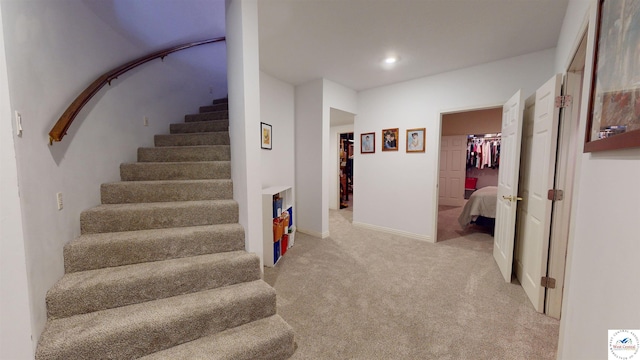 1519 Cobblestone Dr, Sedalia, MO 65301 - staircase with recessed lighting, carpet flooring, and baseboards