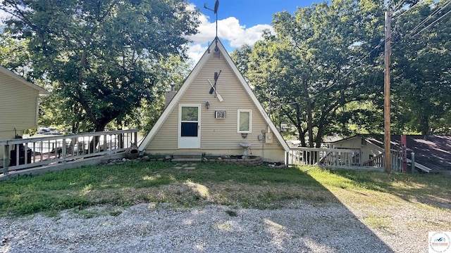 28801 Herbs Rd, Lincoln, MO 65338 - a-frame home featuring a wooden deck and entry steps