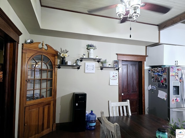 202 N Maple St, Stover, MO 65078 - dining room featuring ceiling fan and wood finished floors