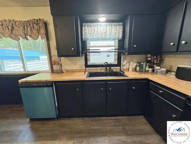 2704 Rosebud Cir, Sedalia, MO 65301 - kitchen with dishwashing machine, dark cabinetry, backsplash, and healthy amount of natural light